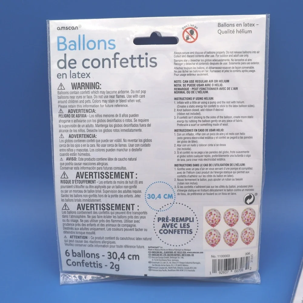 Amscan Latex Confetti Balloons 12 In. 6 Pre Filled With Confetti Pink Gold White